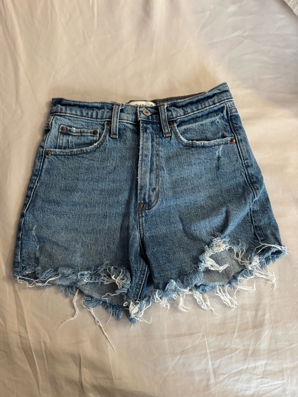 Abercrombie & Fitch Distressed Light Blue Denim Shorts